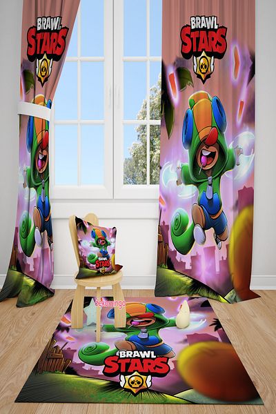 dekomingo Leon Brawl Stars Patterned 2 Wings Background Curtain