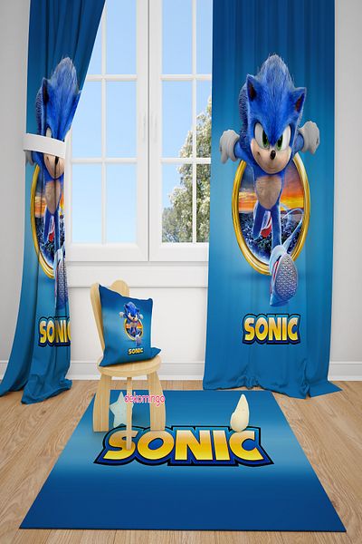 dekomingo Blue Sonic Patterned 2 Wing Background Curtain