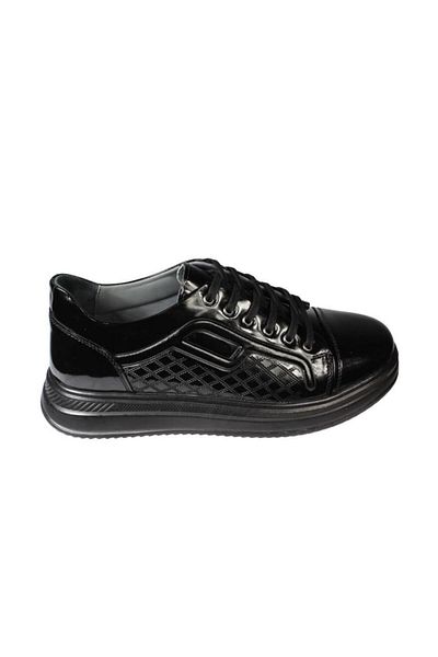 Yaz Kış Ayakkabı Yazkiş Men's Black Patent Leather Genuine Leather Thick Sole Casual Shoes