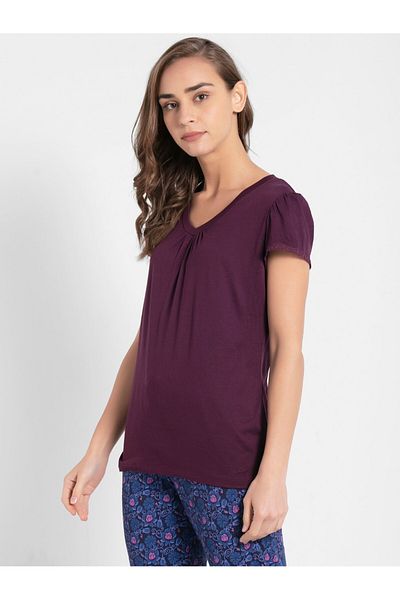 JOCKEY Relax V-Neck Sleep Tee RX12-0105-PURPLE WINE