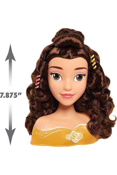 Disney Princess Belle Styling Head, Brown Hair, 10-Piece Pretend Play Set