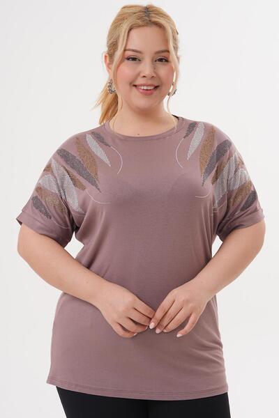 Siyezen Large Size Oversize Blouse with Gold Stone Printed Shoulders