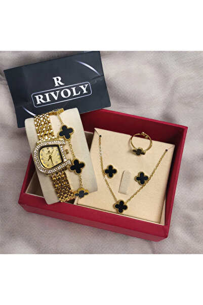 Rivoly طقم نسائي أنيق ستيل , يتكون من ساعة مقاومة للماء