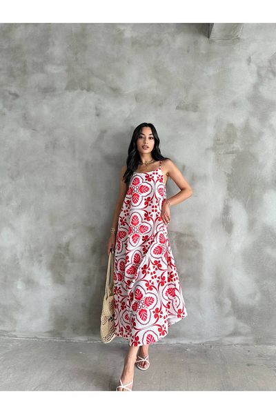 Cistern İstanbul Women's Strappy Patterned Summer Woven Dress