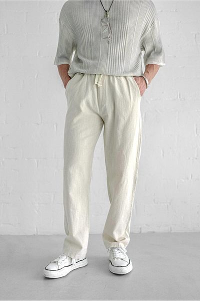 ablukaonline Ecru Men's Linen Trousers - Baggy Fit