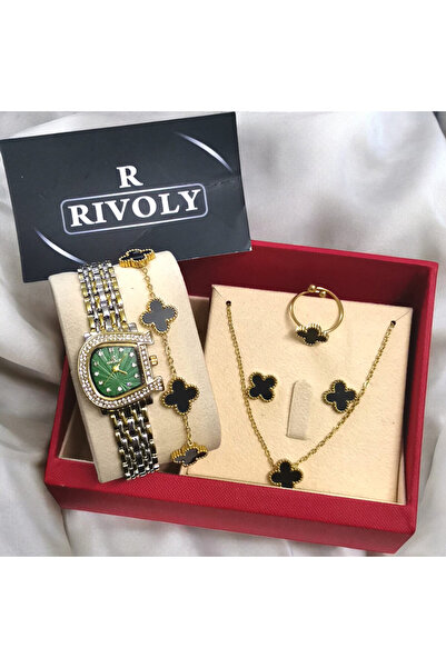 Rivoly طقم نسائي أنيق ستيل , يتكون من ساعة مقاومة للماء