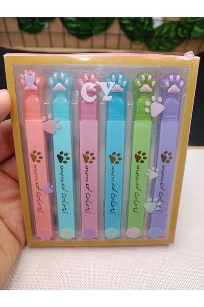 zeynobella Luxury Cat Paw 6 Pcs Phosphorus Pen Set Colorful Preschool Student Gift Marker Pen
