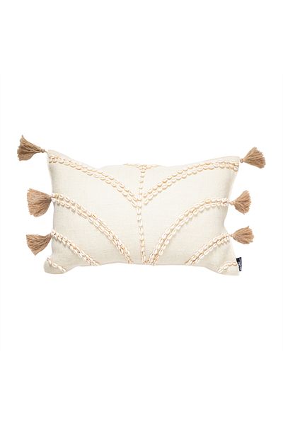Mudo Home Beige Vera Jute Throw Pillow with Tassels - 35x55