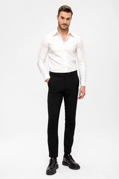 Antioch Black Men's Slim Fit Trousers with Accessory Detail