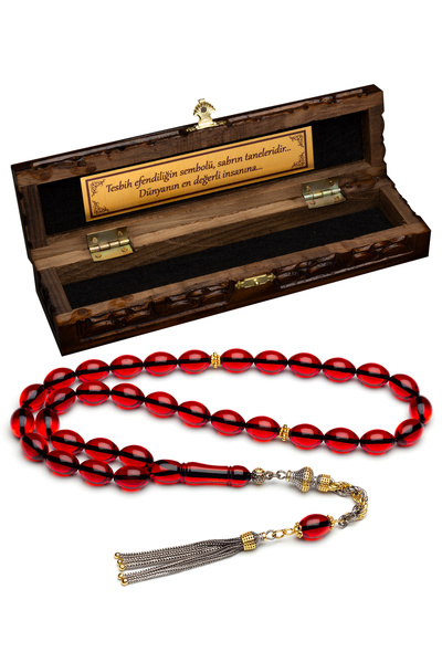 OTTOTESBİH Men's Silver Tassel 8X12Mm Red Fire Amber Rosary