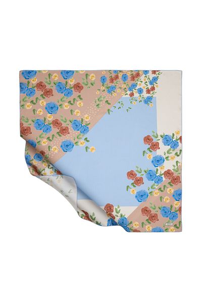 ipekevi Baby Blue Floral Canvas Tivil Μεταξωτό Φουλάρι