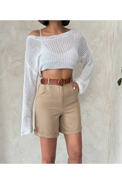 Bleu Petite High Waist Belted Gabardine Women's Shorts