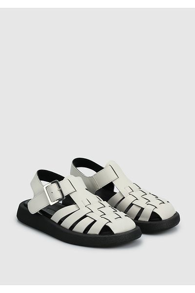 Provoq Ecru Leather Women's Flat Sandals