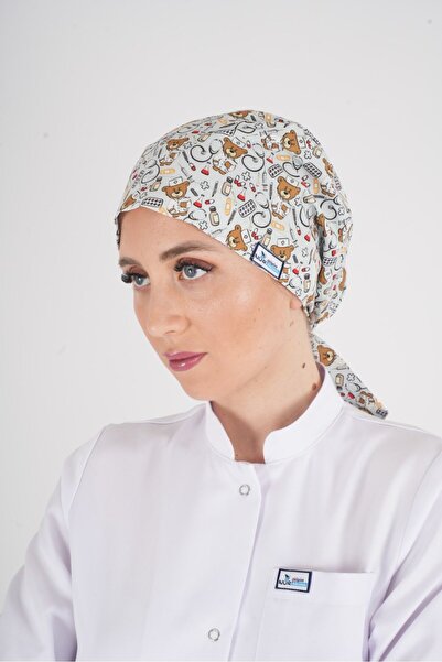 Nur Medikal Giyim Gri Ayıcık Desenli Tesettür Doktor Hemşire Hastane Aşçı Cer...
