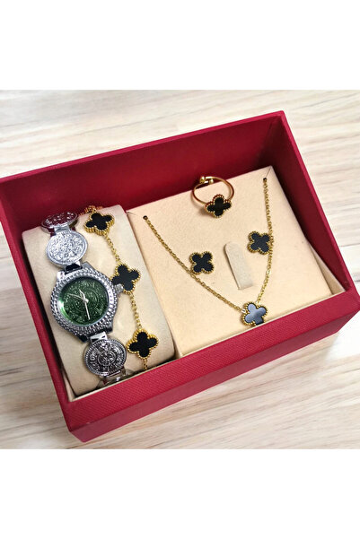 Rivoly طقم نسائي أنيق ستيل , يتكون من ساعة مقاومة للماء