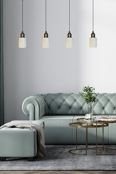 Bamyum Tiny Beyaz Cam Dörtlü Avize Lale Başlık Retro Sarkıt Lamba Restoran Salon Aydınlatma