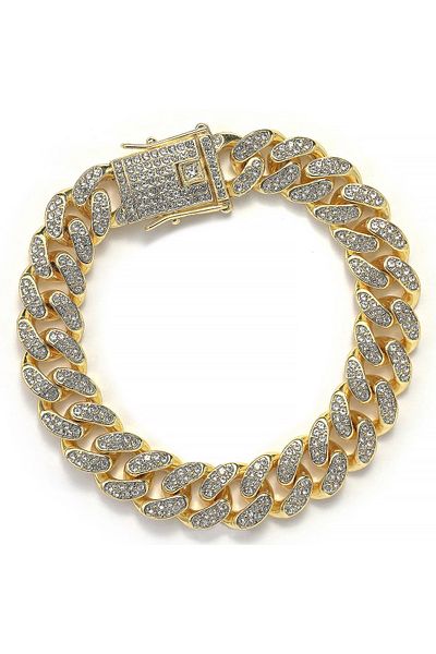 Chavin 12 mmThick Gold Aloy Stoned Men's Bracelet Ed93sr