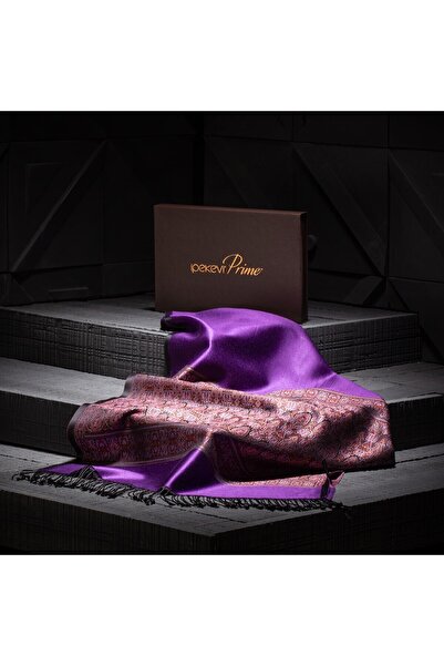ipekevi Asil Mor Jakarlı El Dokuma Prime İpek Şal