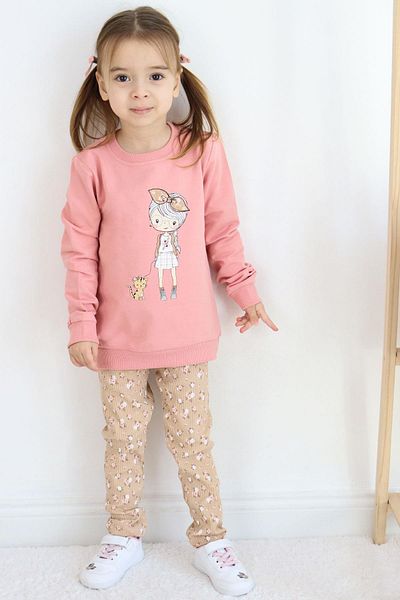 Breeze Cute Floral Print Leggings Set for Girl 2-6 Years - Dried Rose