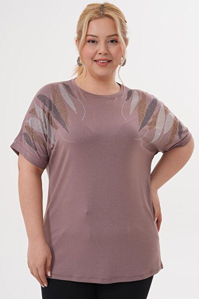 Siyezen Large Size Oversize Blouse with Gold Stone Printed Shoulders