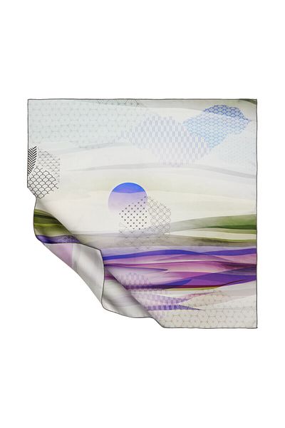 ipekevi Ice White Purple Evening Tivil Silk Scarf