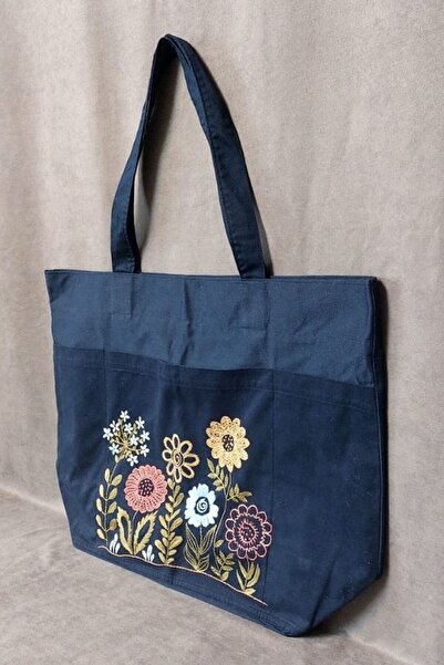 Uretti - Ülkü 1188 2454 Ручна робота з вишивкою, велика сумка через плече з льону - Синя