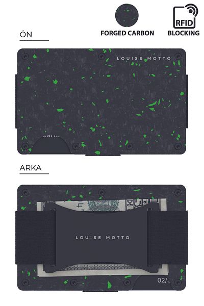 Louise Motto Portofel din carbon forjat verde și curele nebula din seria premium pentru suport card