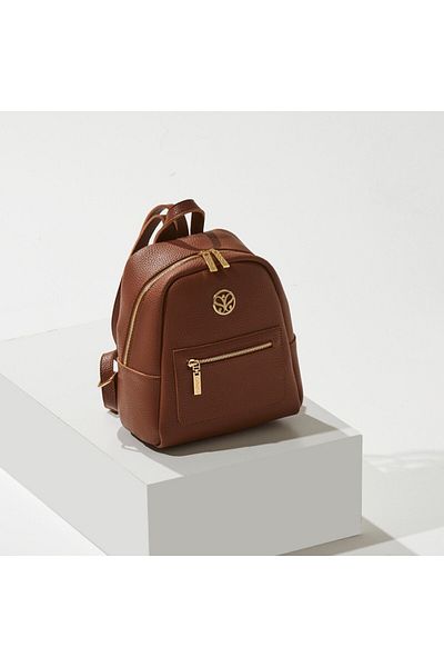ipekevi Plain Backpack with Tan Pocket Detail
