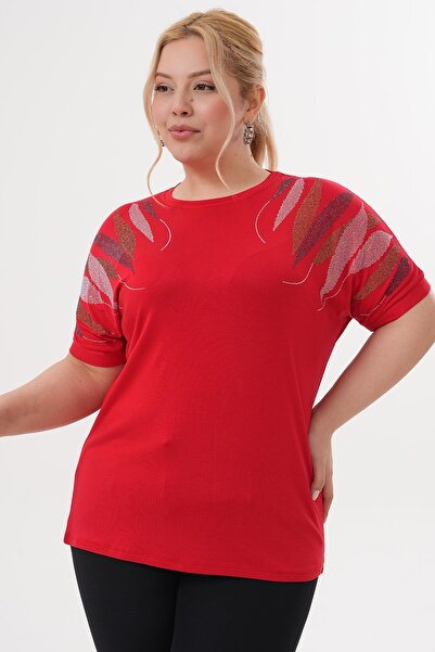 Siyezen Large Size Oversize Blouse with Gold Stone Printed Shoulders