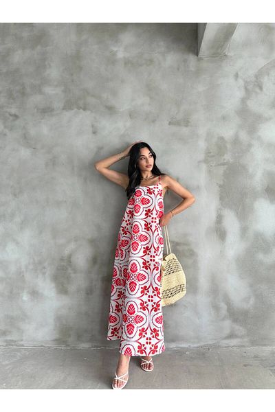 Cistern İstanbul Women's Strappy Patterned Summer Woven Dress