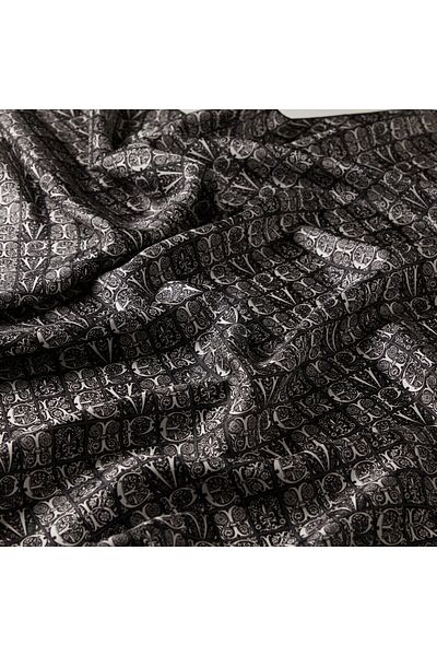 ipekevi Μαύρο και άσπρο Ethnic Monogram Tivil Silk Scarf Model 01