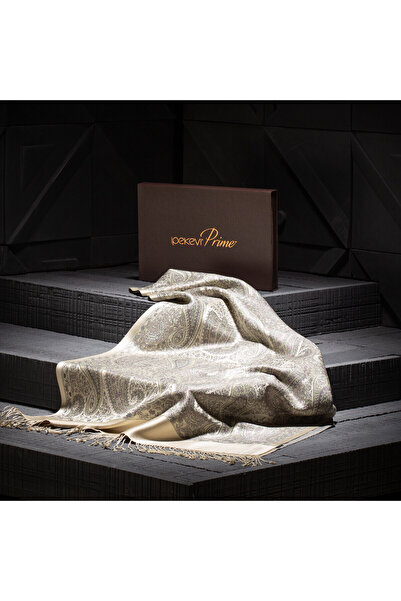 ipekevi Bej Jakarlı El Dokuma Prime İpek Fular Şal