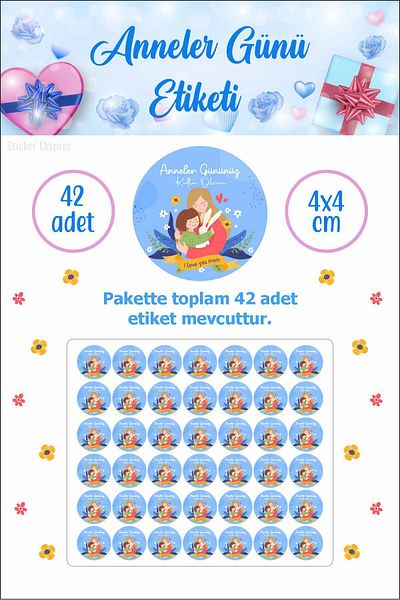 Sticker Ekspres Mother's Day Sticker with Blue Background Waterproof Sticker