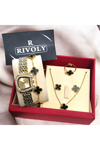 Rivoly طقم نسائي أنيق ستيل , يتكون من ساعة مقاومة للماء