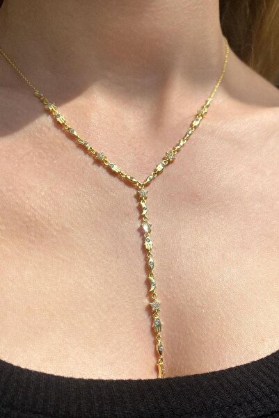 Spossy Silver Jewelry 925 Ayar Gümüş, 14 Ayar Gold, Y Şans Kolyesi