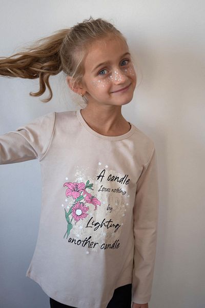 Breeze Beige Tights Set for 6-10 Years Old Girls - Floral Printed, Text