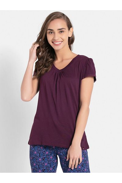 JOCKEY Relax V-Neck Sleep Tee RX12-0105-PURPLE WINE