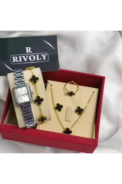 Rivoly طقم نسائي أنيق ستيل , يتكون من ساعة مقاومة للماء