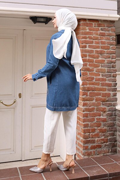 Modamihram Koszula dżinsowa z motywem kamienia, jasny dżins 19400