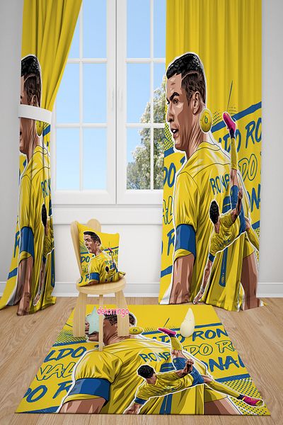 dekomingo Cr7 Ronaldo Patterned 2 Wings Background Curtain