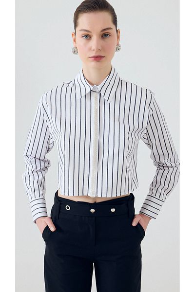 yakestore Cămașă scurtă cu dungi cu dungi de piatră în față
