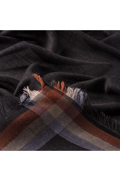 ipekevi Μάλλινο μεταξωτό μαντίλι με σχέδιο Anthracite Tartan