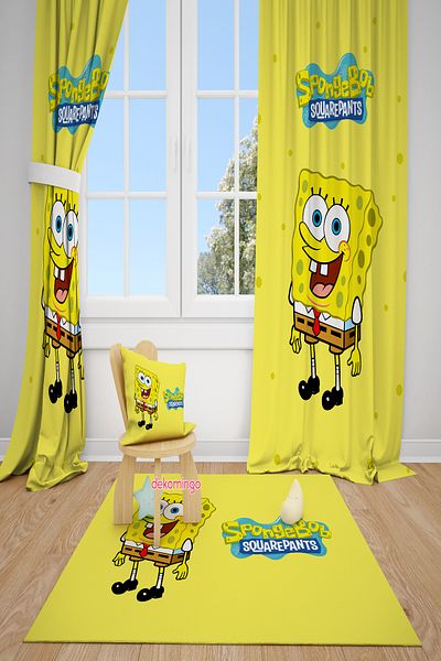 dekomingo Sunger Bob Patterned 2 Wing Background Curtain