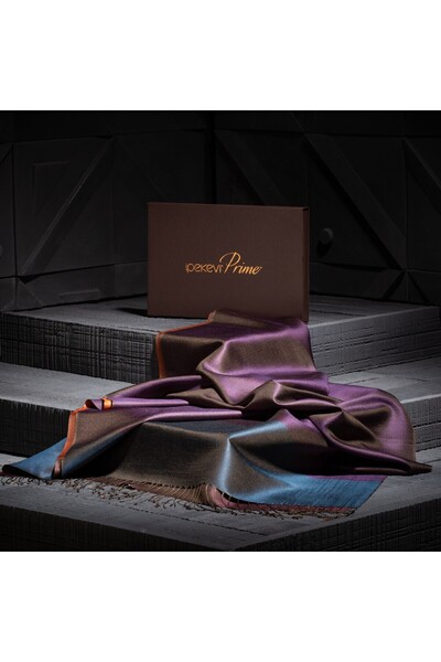 ipekevi Mürdüm Turuncu Çift Taraflı Prime İpek Şal