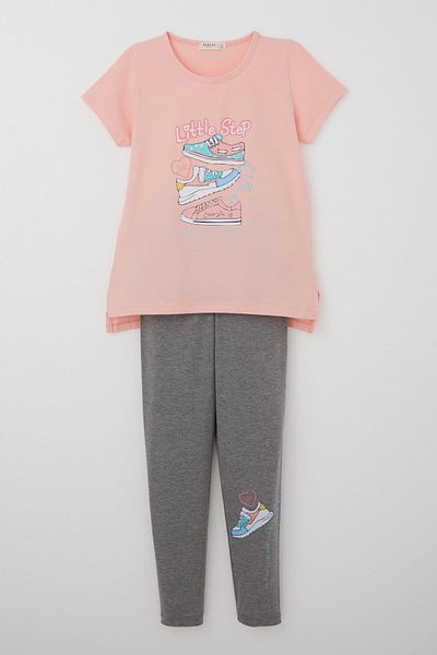 Breeze Girl's Tights Set Colorful Shoes Printed Age 5-10, Salmon