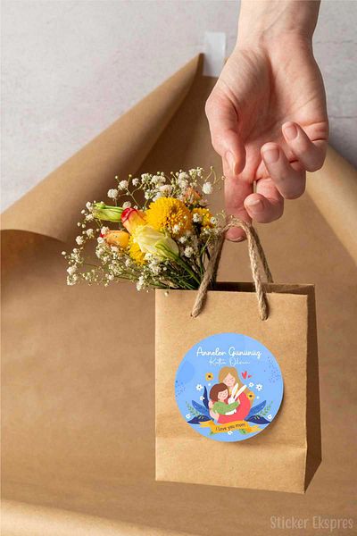 Sticker Ekspres Mother's Day Sticker with Blue Background Waterproof Sticker