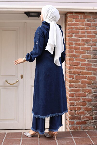 Modamihram Püskül Detaylı Kot Takım Koyu Mavi 19243