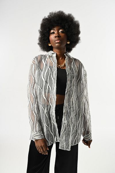 Orfeo Negro Women's Transparent Patterned Oversize Cut Shirt