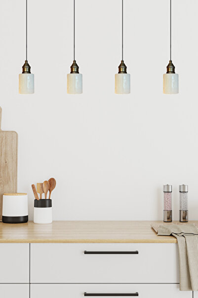 Bamyum Tiny Beyaz Cam Dörtlü Avize Lale Başlık Retro Sarkıt Lamba Restoran Salon Aydınlatma