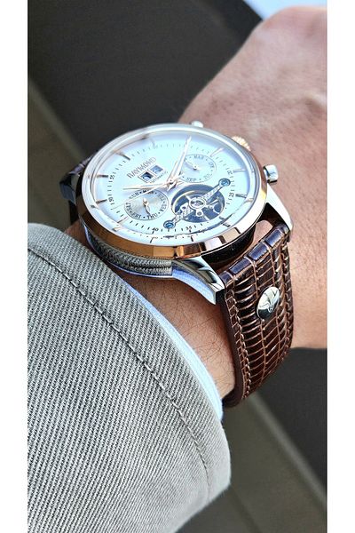 Raymond Rym-4123 Automatic Men's Wristwatch - Steel Case and Leather Cord - 2 Years Warranty